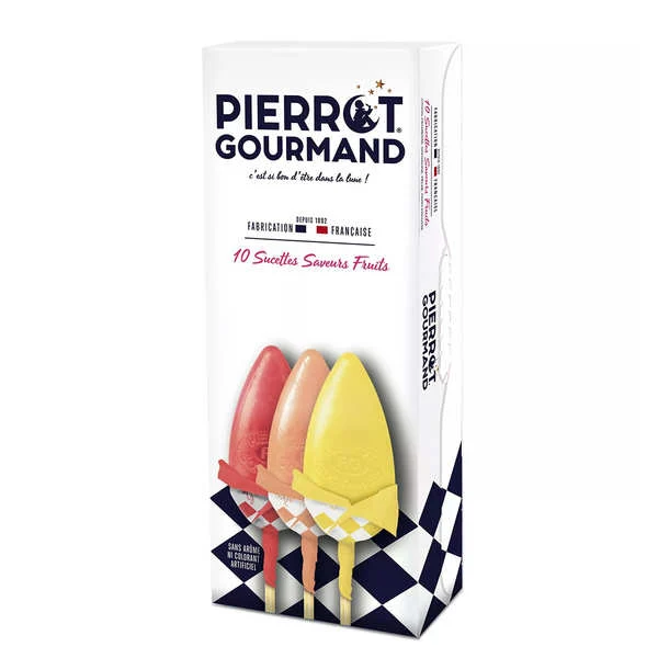 10 sucettes Pierrot Gourmand saveur fruits