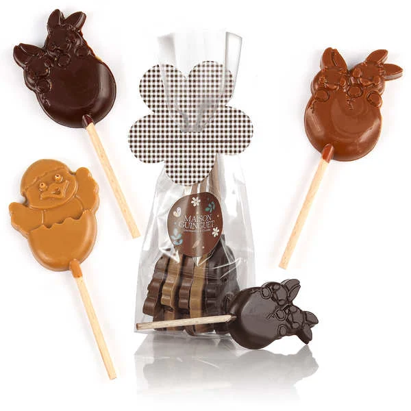 5 sucettes de Pâques en chocolat lait, noir et blond