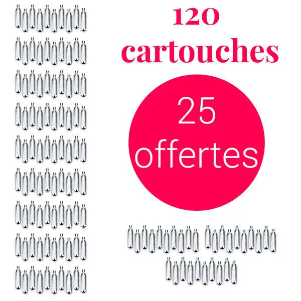 95 cartouches siphon + 25 offertes C02 - Pour soda et eau de seltz