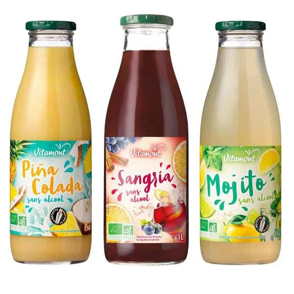 Assortiment de 3 cocktails sans alcool Vitamont (sangria, pina-colada, mojito)