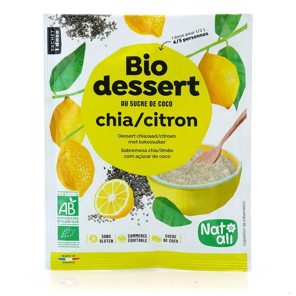 Bio Dessert Chia/Citron - préparation bio et vegan pour dessert au sucre de coco