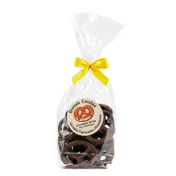 Bretzels salés alsaciens enrobés de chocolat noir