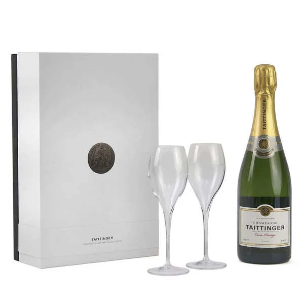 Coffret cadeau champagne Taittinger Brut Prestige 2 flutes
