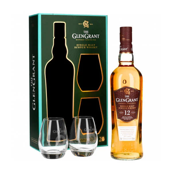 Coffret Whisky Single malt Glen Grant 12 ans 43% + 2 verres