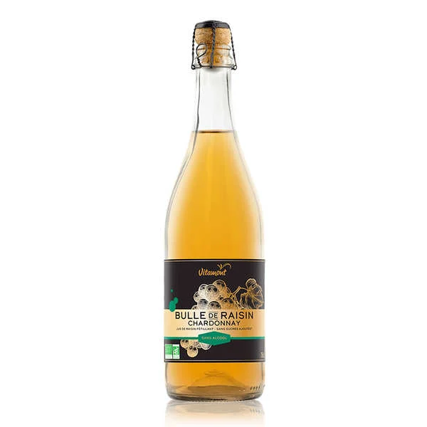 Jus de raisin blanc Chardonnay pétillant sans sucre ajouté bio