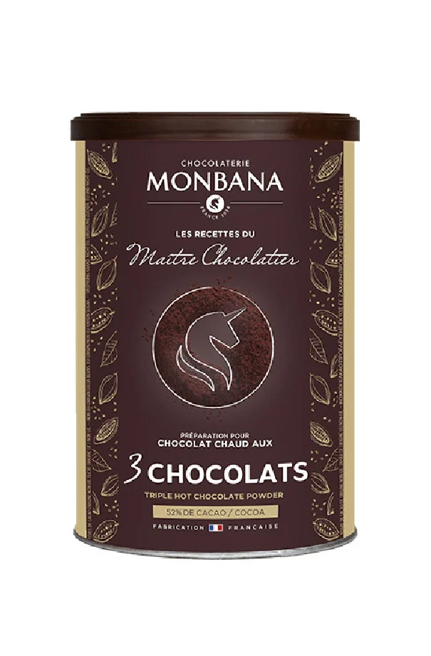 MONBANA - CHOCOLAT EN POUDRE 3 CHOCOLATS 52% CACAO BOITE 175G