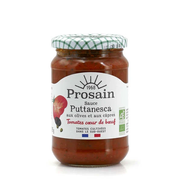 Sauce Puttanesca bio aux tomates anciennes, olives et câpres - Prosain
