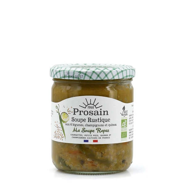 Soupe Rustique bio et vegan aux 6 légumes, champignons et quinoa